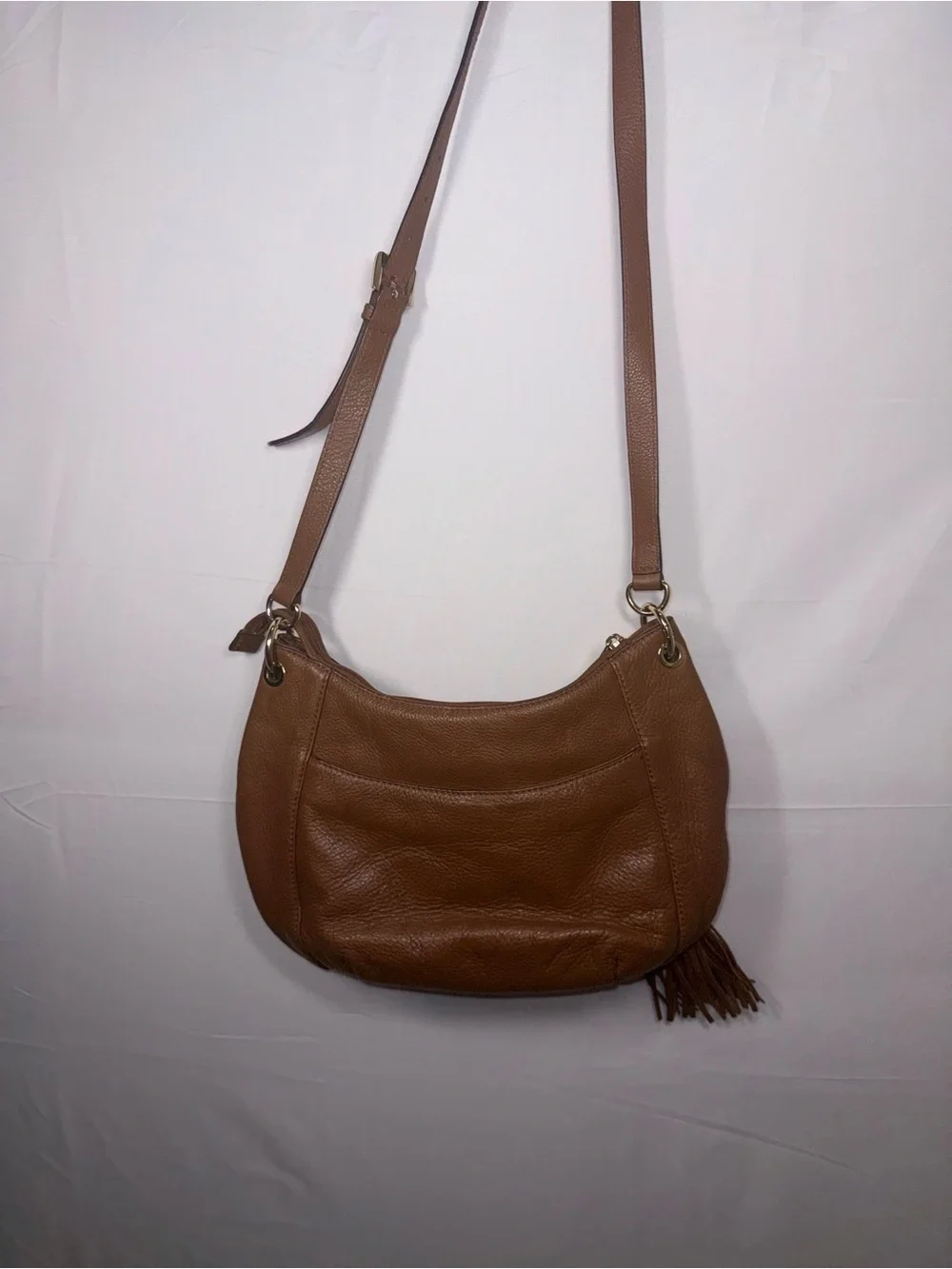 Micheal Kors Y2K Women Brown Leather Crossbody Bag Purse with Tassel